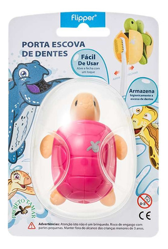 Suporte Porta Escova De Dente Infantil Flipper - Curaprox Cor Tartaruga Casco Rosa