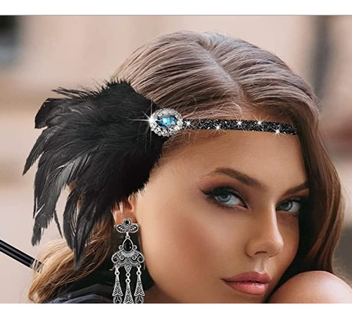 1920s Accesorios Vintage Conjunto Chicago Gatsby-tocado De Plumas