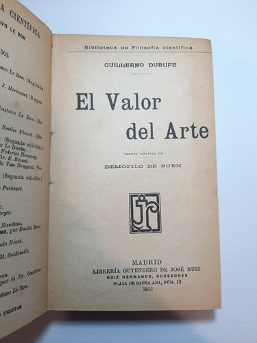 Antiguo Libro El Valor Del Arte 1913 Dubufe Ro 1451
