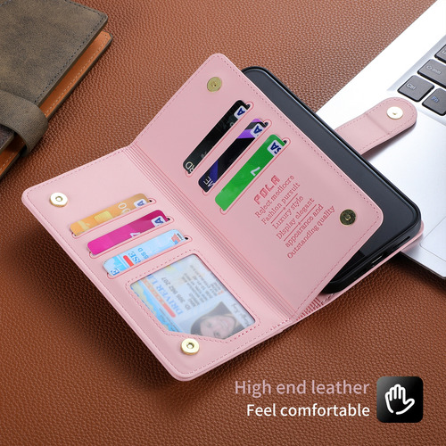 Funda Para Teléfono Tipo Cartera De La Serie Sharp Con Adornos Y Pulsera Con Ranuras Para Tarjetas