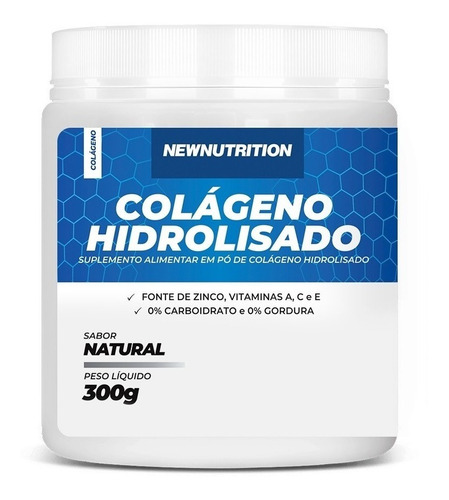 Colágeno Hidrolisado Em Pó Com Vitaminas 300g New Nutrition Sabor Natural