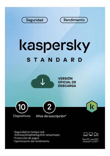 Antivirus Kaspersky Standard 10 Dispositivos 2 Años
