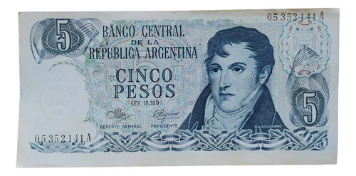 Billete 5 Pesos Ley Argentina 1971 Bott 2321 Mal Cortado