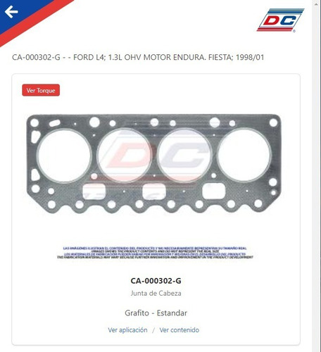 Junta Empaque Cabeza Ford Fiesta 4cil 98-01  1.3lts Original