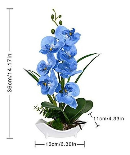 Orquídeas Azules Flores Artificiales En Jarrón De Cerámica | Envío gratis