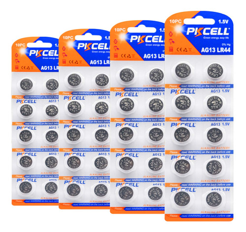 Pkcell Ag13 - Celda De Botn Alcalina De 1.5 V Lr44, Pilas De