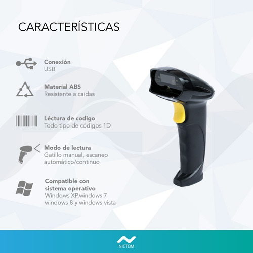 Imagen 3 de 5 de Lector De Código De Barras Nictom Yhd-8200w Usb