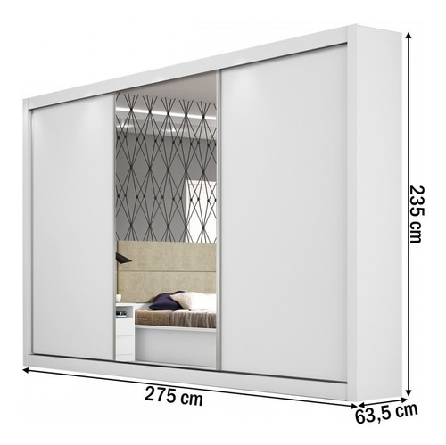 Guarda-roupa Casal Santiago 3 Portas 6 Gavetas 100% Mdf Bran Cor Branco