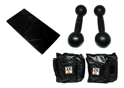 Kit Colchonete Preto+par Caneleira 2kg+par Halter Pintado2kg Cor Preto