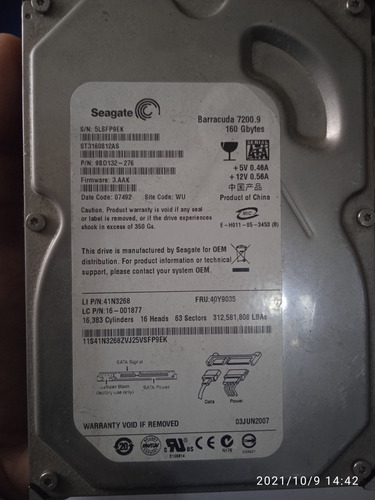 Disco Duro Seagate 160 Gb