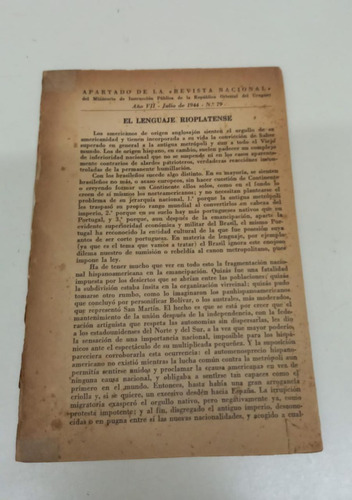 El Lenguaje Rioplatense * Revista Nacional Uruguay - 1944