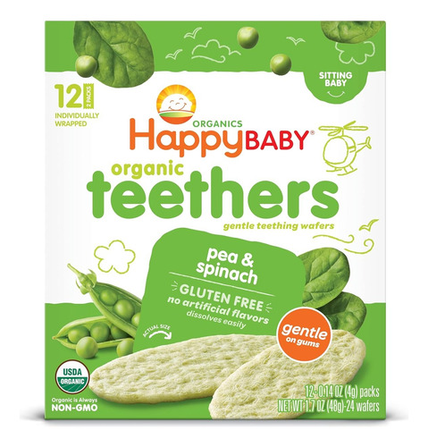 Happy Baby Organics Teethers, Box Of 12-6packs Espinaca