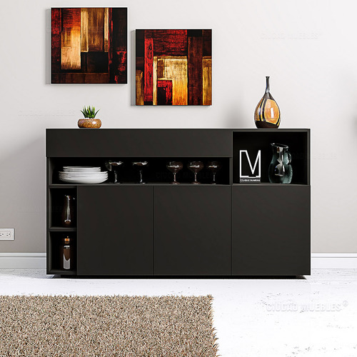 Aparador Mueble Vajillero De 140cm 10 Estantes C/ Cajon Color Gris Cuba frente Nogal