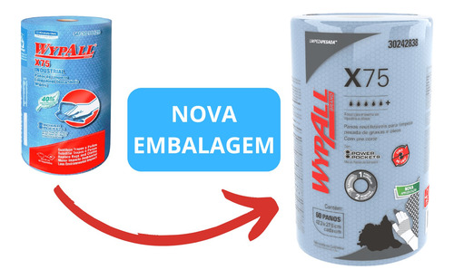 Wypall Multiuso X75 Pano Industrial Rolo 60 Unidades Cor Azu