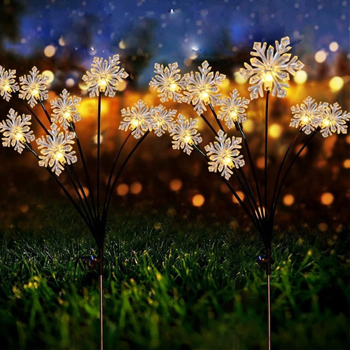 6 Luces Solares Decorativas De Navidad, 8 Copos De Nieve