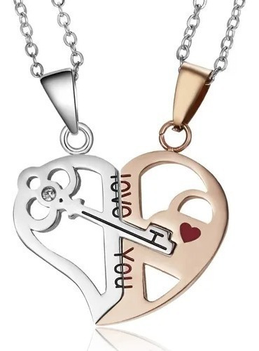 Juego De Collar Pareja Dual Corazon  + Cajita De Regalo