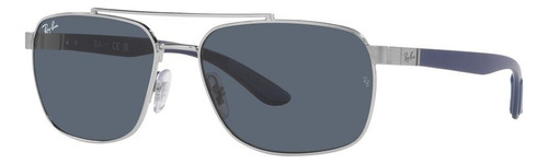 Lente Solar Ray-ban 0rb3701 Hombre Protección Uv Color Plata Lente Gris Varilla Azul Armazón Plata