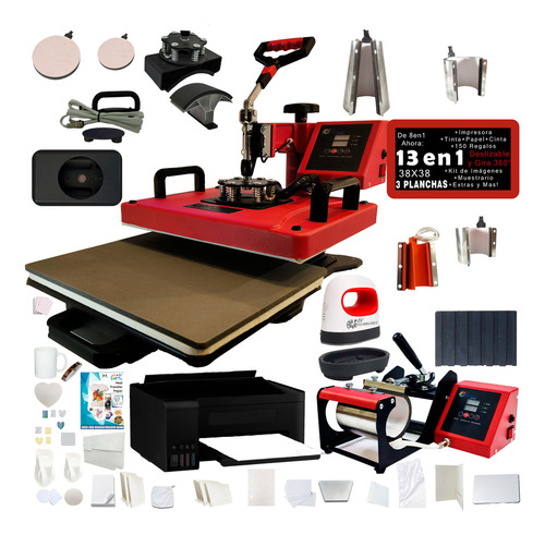 Combo De 8 En 1 A 12 En 1 38x38 Sublimacion 100reg 2 Plancha Color Rojo