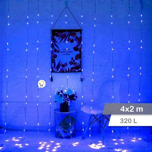 Luz Cascada 4x2 Metros 320 Led Luces Navidad Azul 320leda1