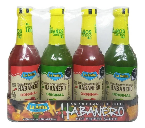 Salsa Picante De Habanero La Anita 4 Pzas De 120 Ml C/u