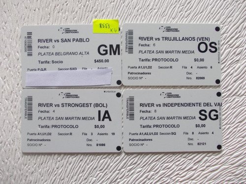 8553-lote 4 Tarjetas Plasticas Usadas River/ Libertadores