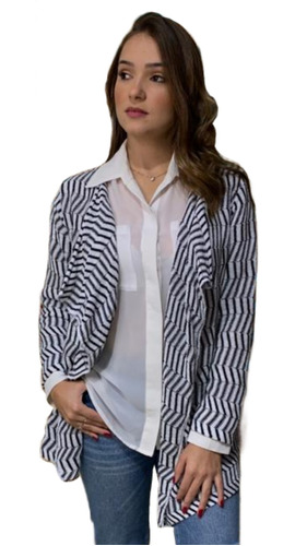 Blusa Cardigan Casaquinho Trabalhado Manga Longa Zig Zag