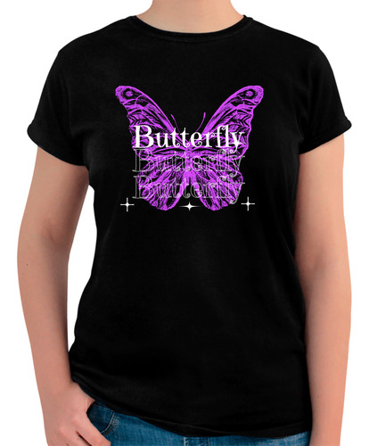Playera Blusa Negra Mujer Estampado Mariposa Butterfly