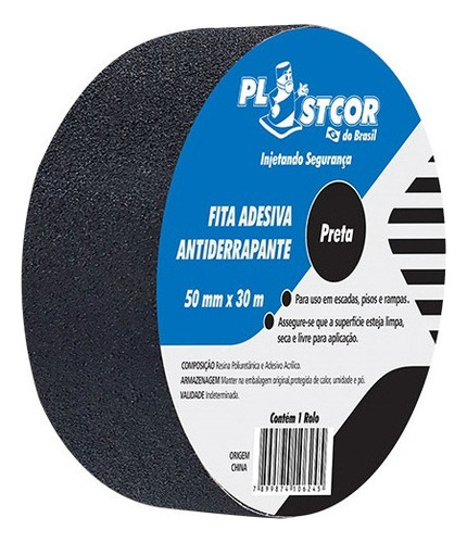 Fita Antiderrapante Rampa Escada Piso 50mm X 30 Metros Cor Preto