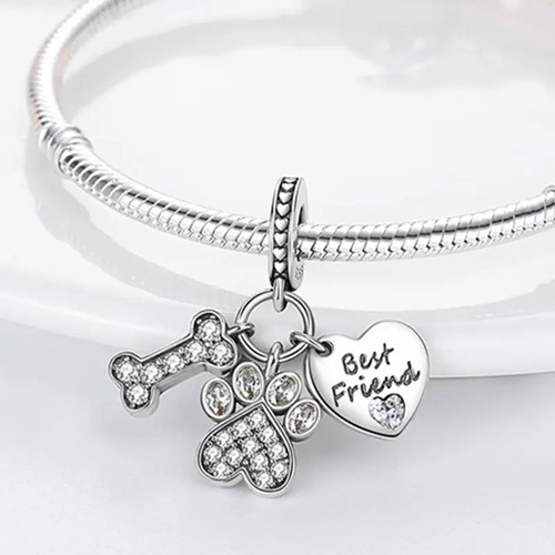 Charm Huesito Huellita Corazón Dije Compatible Pulsera Amor
