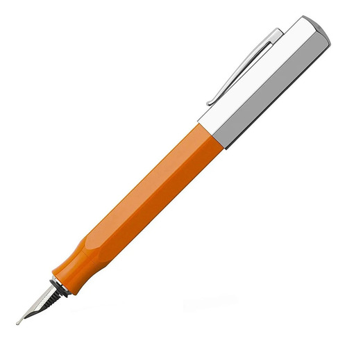 Caneta Tinteiro Faber-castell Ondoro Laranja C/cromado Tinta Azul