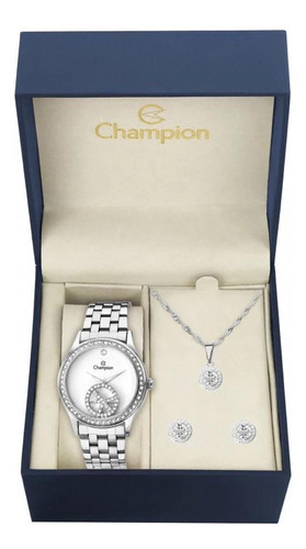 Relógio Champion Feminino Prateado Original + Kit Semi Jóia Cor do fundo Branco