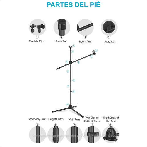 Pie De Microfono Plegable Profesional Boom Doble Pipeta #fll Color Negro