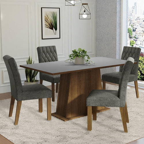 Mesa de comedor de madera con 4 sillas Madesa Ashley Sil, color rústico, gris y plateado