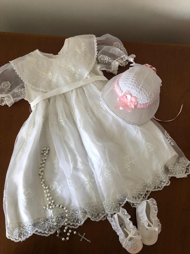 Vestido Blanco Sombrero Y Zapatos 6-18 Meses (ideal Bautizo)