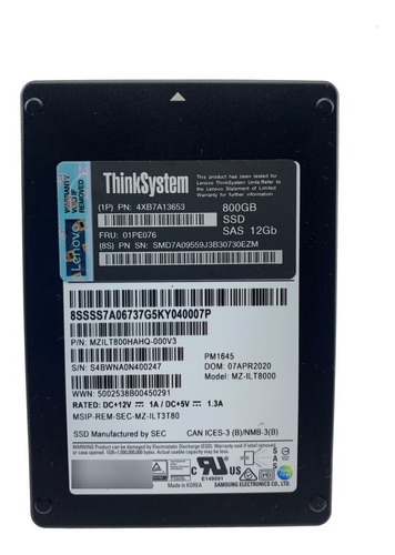 Z6 Disco Ssd 800gb Sas 2.5 Lenovo Np 4xb7a13653 Servidor