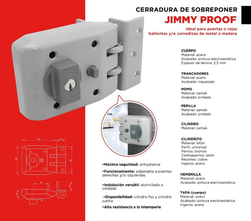 Imagen 7 de 10 de Cerradura Jimmy Proof Cisa Cilindro Fijo Pomo Fijo 60mm
