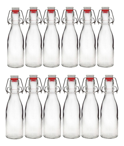 12 Botellas De Vidrio + Tapón Mecanico 250ml