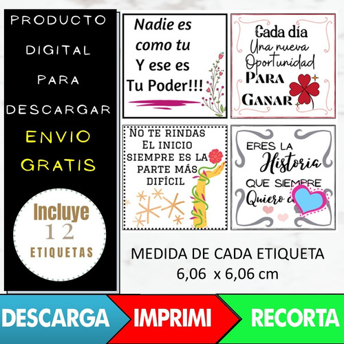 Imagen 2 de 4 de Fraces Positivas/12 Etiquetas A Color / Imprimible En Pdf05