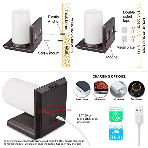 Lámpara De Pared Recargable Batería Led Interiores - ...