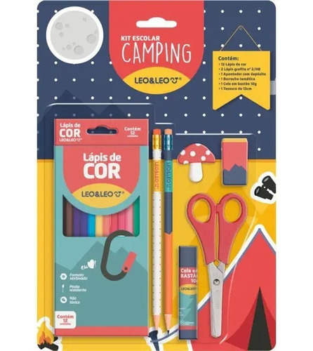 Kit Material Escolar Camping Completo Infantil Lápis Colorir