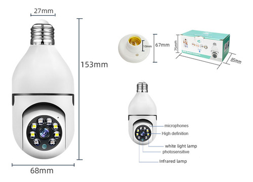 Cámara de seguridad E27 con wifi, visión nocturna HD, seguimiento humano automático, zoom de 4 aumentos y audio bidireccional. Ideal para vigilancia de bebés.