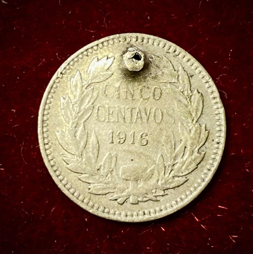 Moneda 5 Centavos Chile 1916 Km 155.3 Plata 0.450 Cóndor