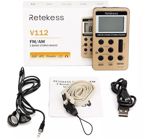 Retekess V112 AM FM Radio de bolsillo portátil sintonización digital  volumen estéreo con auriculares batería recargable para caminar gimnasio  (rojo)