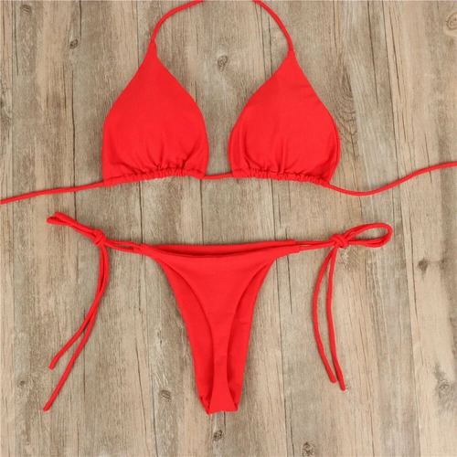 Conjunto De Bikini Tipo Tanga Con Lazo Lateral Para Mujer, E