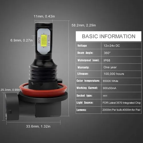 Bombillas De Luz Antiniebla Led H8 H11 80w 4000lm Para Honda