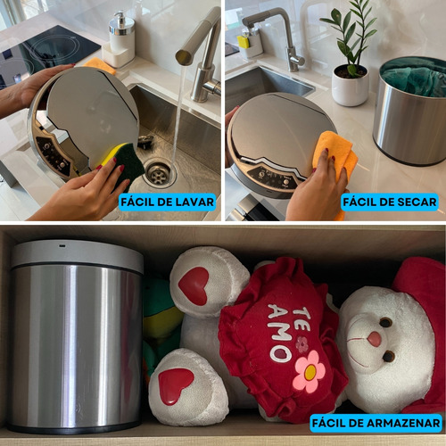 Lixeira Automática Inox Com Sensor 8l Banheiro Piso Cozinha