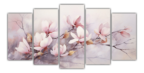 150x75cm Cuadro Abstracto De Magnolias En Tonos Suaves