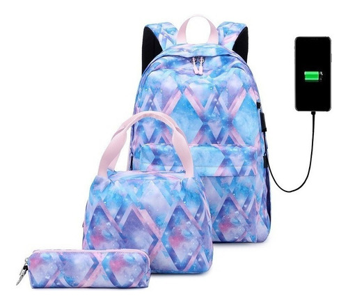 Juego De 3 Bolsos De Hombro, Mochila Con Carga Usb,