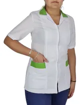 Comprar Bata Cierre Mujer Farmacia Blanca Aplicación Verde Limón
