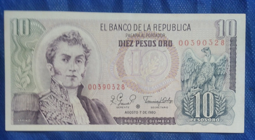 Billete Reposición De 10 Pesos Año 1980, Estado 9.5